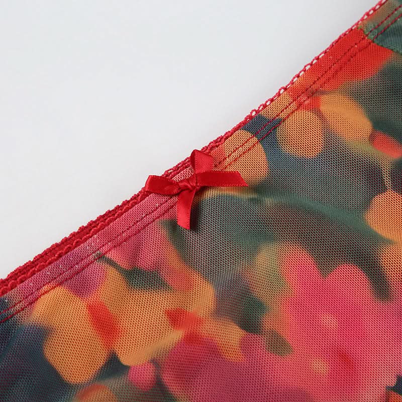 Vibrant Autumn Bloom Mesh Maxi Skirt with High Slit | Chic Fall Floral Statement