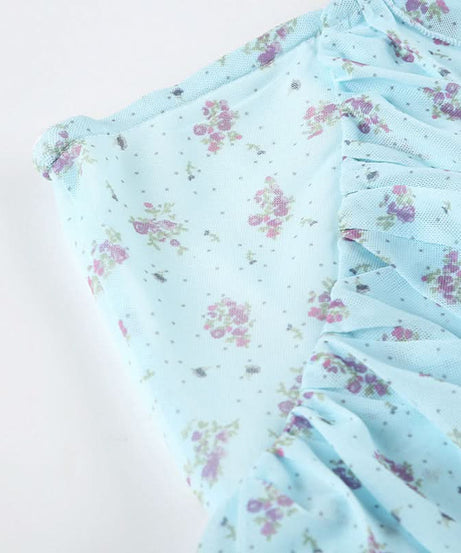 Whimsical Blue Floral Ruffle Tiered Maxi Skirt - Asymmetrical Hem for Effortless Fall Style