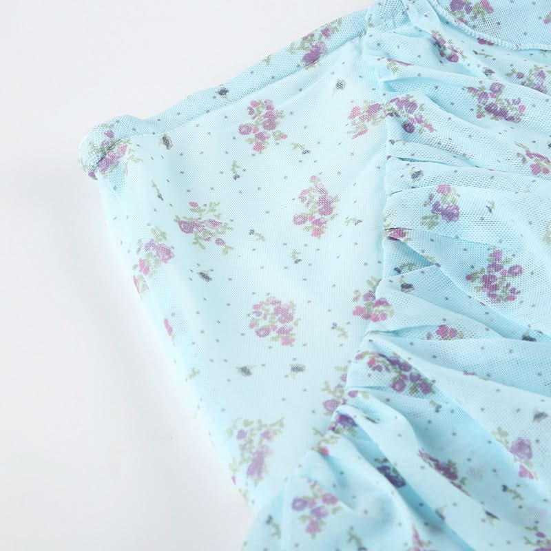 Whimsical Blue Floral Ruffle Tiered Maxi Skirt - Asymmetrical Hem for Effortless Fall Style