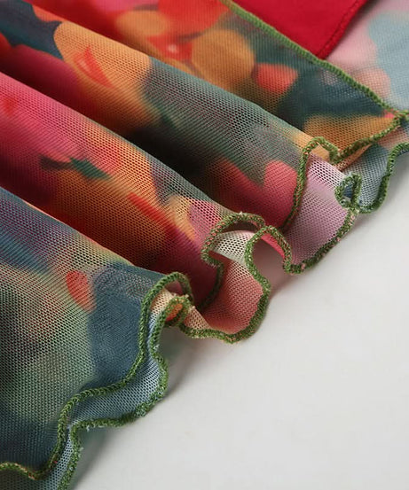 Vibrant Autumn Bloom Mesh Maxi Skirt with High Slit | Chic Fall Floral Statement