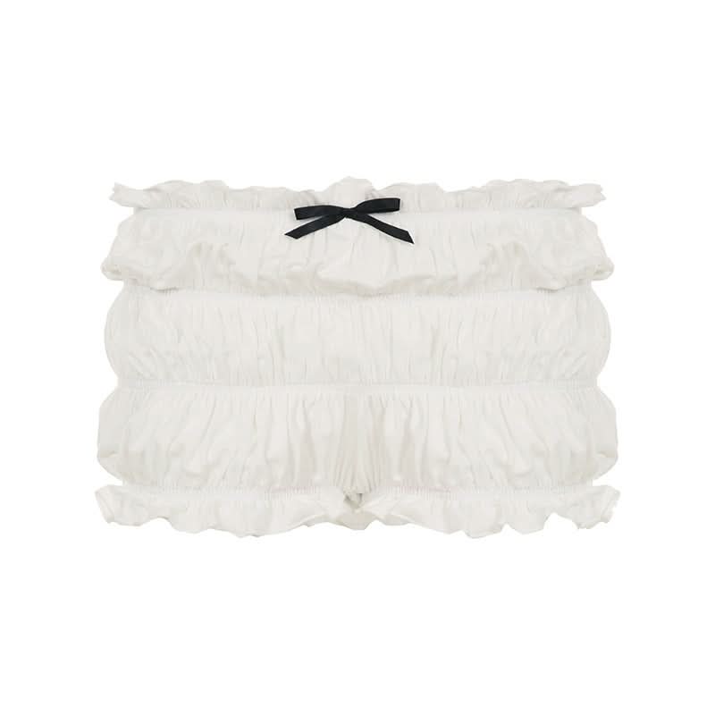 Coquette Dreamy Ruffle Bow Low Rise Shorts - White Ruched Loungewear & Halloween Charm