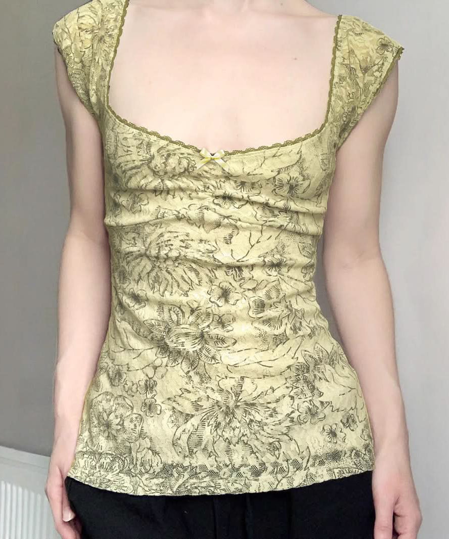 Effortless Fall Blooms Square Neck Cap Sleeve Top