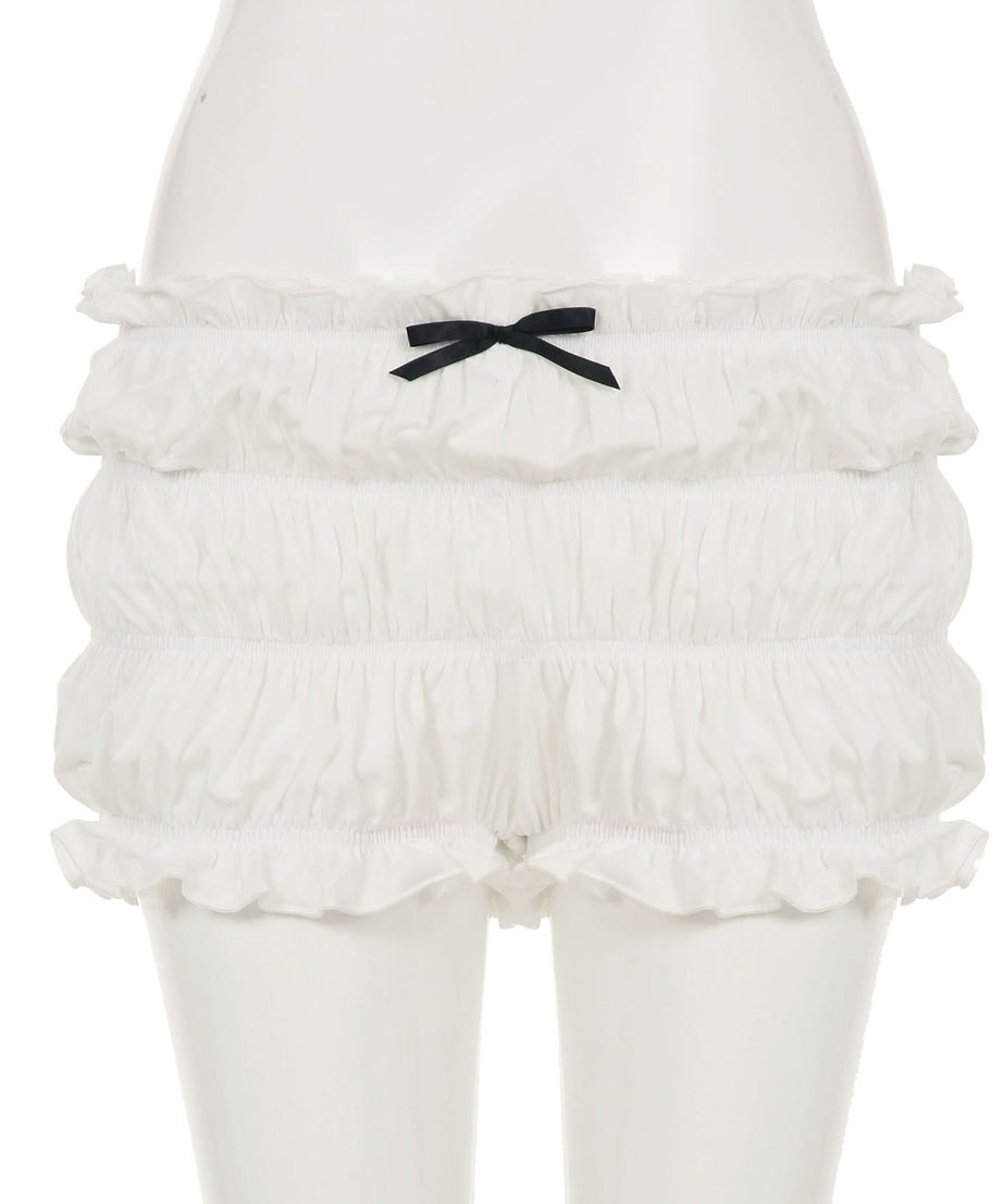 Coquette Dreamy Ruffle Bow Low Rise Shorts - White Ruched Loungewear & Halloween Charm