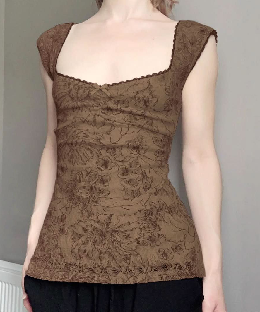 Effortless Fall Blooms Square Neck Cap Sleeve Top