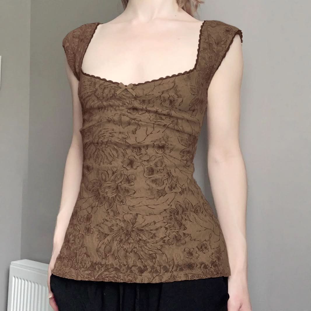 Effortless Fall Blooms Square Neck Cap Sleeve Top