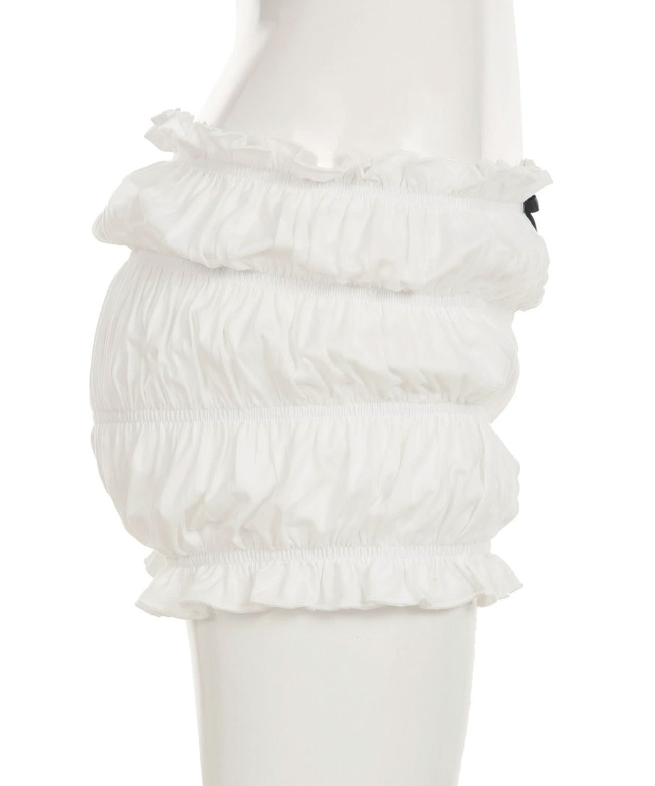 Coquette Dreamy Ruffle Bow Low Rise Shorts - White Ruched Loungewear & Halloween Charm