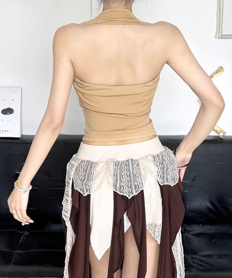 Chic Fall Halter Corset Crop Top | Square Neck Ruched Body-Sculpting Style