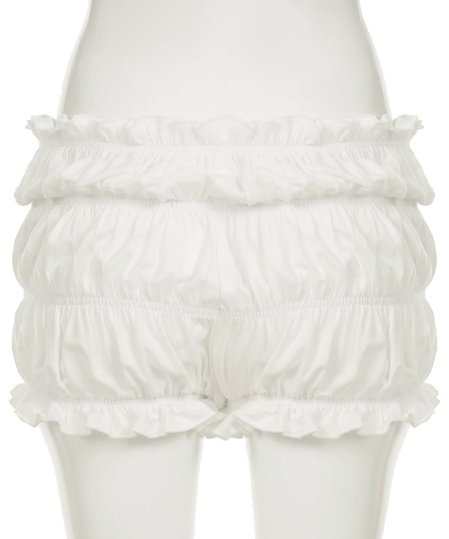 Coquette Dreamy Ruffle Bow Low Rise Shorts - White Ruched Loungewear & Halloween Charm