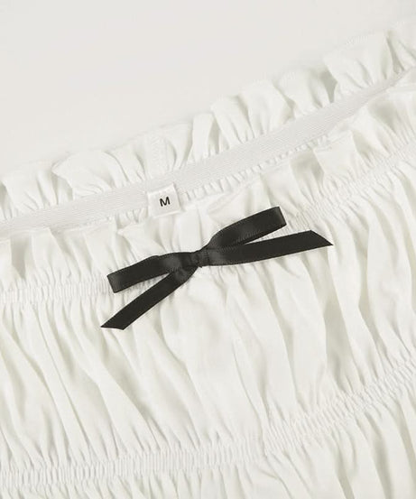 Coquette Dreamy Ruffle Bow Low Rise Shorts - White Ruched Loungewear & Halloween Charm