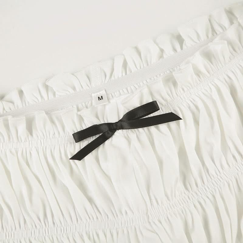 Coquette Dreamy Ruffle Bow Low Rise Shorts - White Ruched Loungewear & Halloween Charm