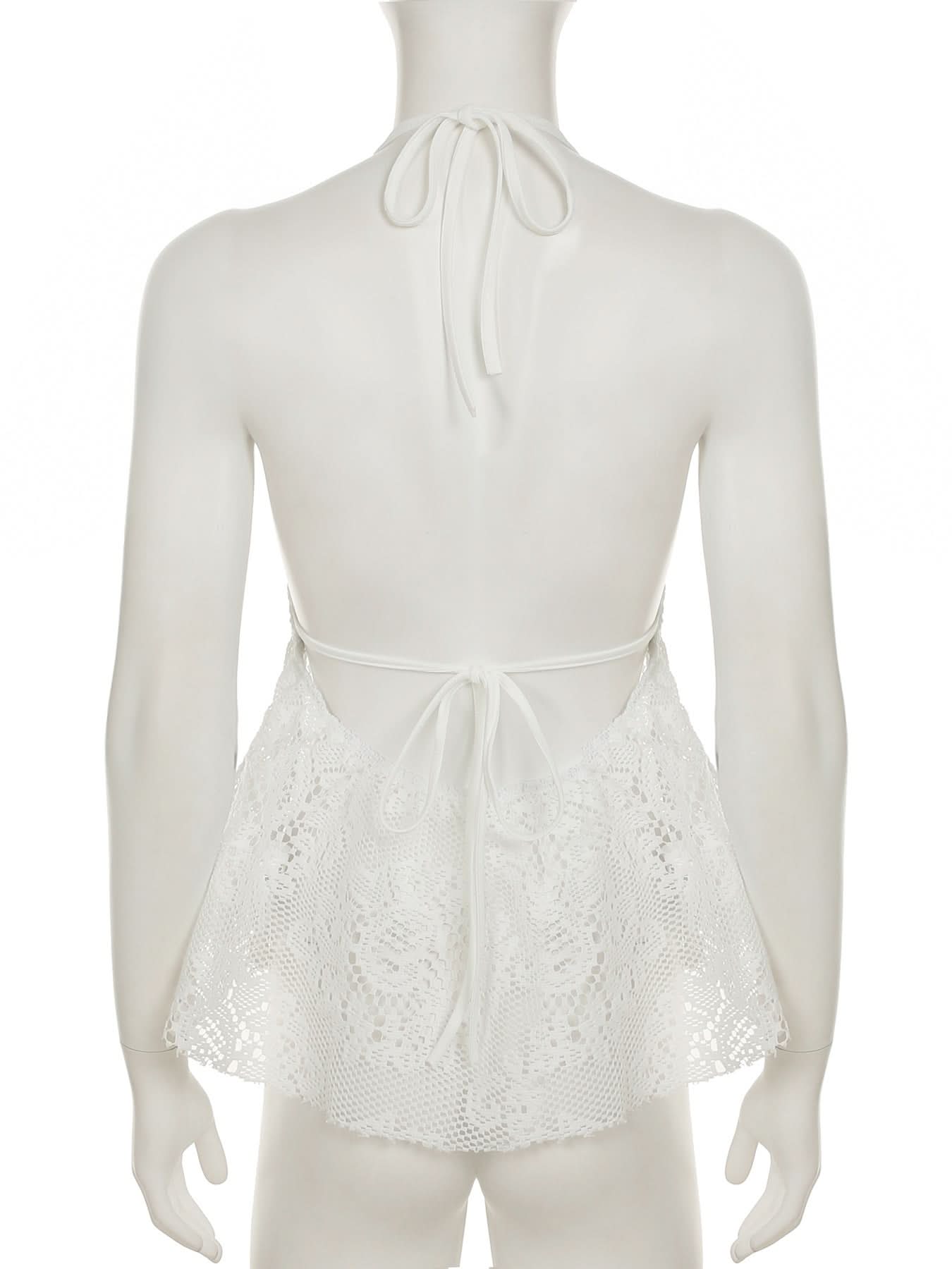 Effortless White Lace Halter Top - Chic O-Ring Detail for Your Fall/Winter Resort Getaway & Cruise