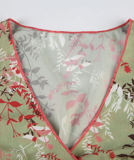 Effortless Autumn Bloom V-Neck Wrap Top - Fall Floral Tie-Waist Blouse