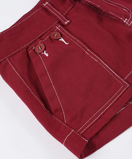 Autumn Red Low-Rise Utility Shorts - Y2K Contrast Stitch Mini
