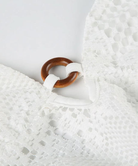 Effortless White Lace Halter Top - Chic O-Ring Detail for Your Fall/Winter Resort Getaway & Cruise