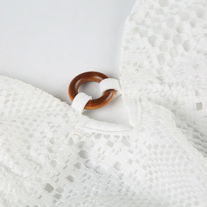 Effortless White Lace Halter Top - Chic O-Ring Detail for Your Fall/Winter Resort Getaway & Cruise