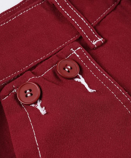 Autumn Red Low-Rise Utility Shorts - Y2K Contrast Stitch Mini