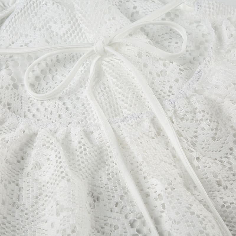 Effortless White Lace Halter Top - Chic O-Ring Detail for Your Fall/Winter Resort Getaway & Cruise