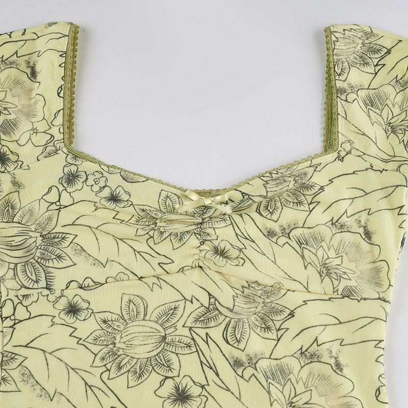 Effortless Fall Blooms Square Neck Cap Sleeve Top