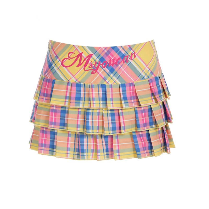 Vibrant Fall Plaid Pleated Mini Skirt for Women | Chic Tiered Style & MsYouCan Flair