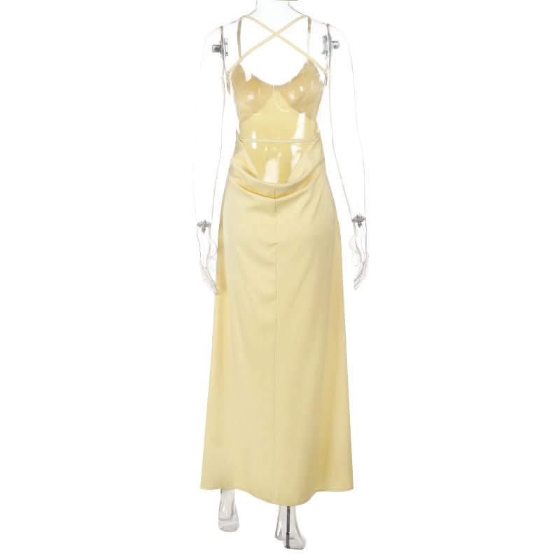 Golden Hour Luxe Satin Maxi Dress - Elegant Cross-Back Cami for Resort & Holiday Soirées