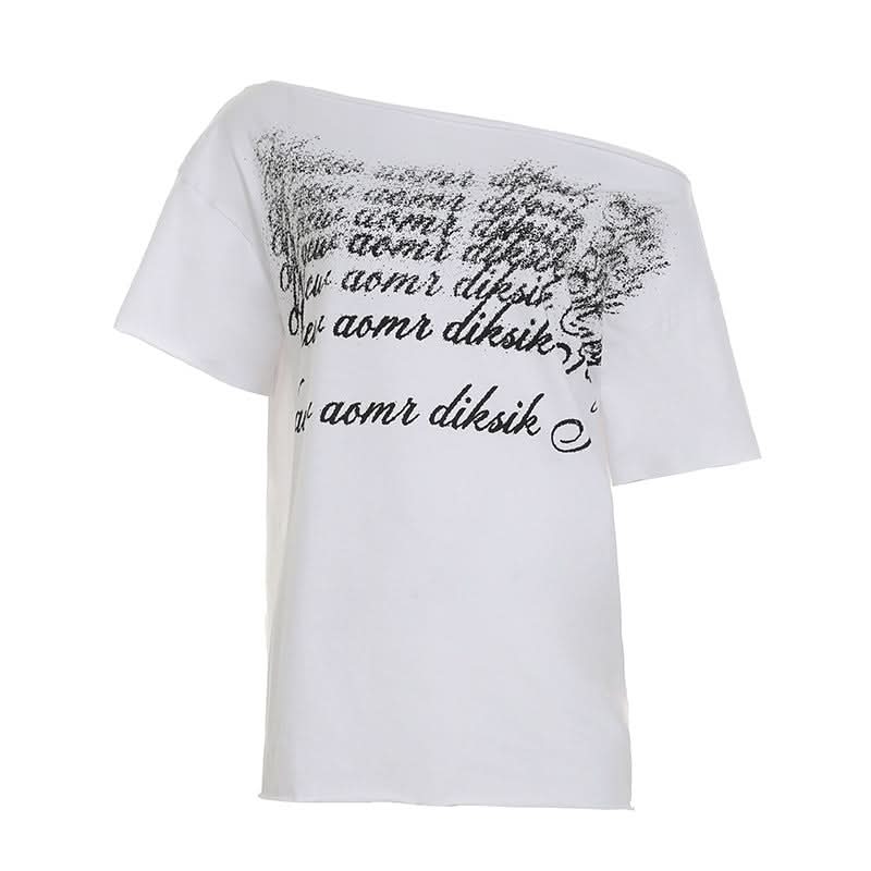 Effortless Edge: Women's Fall One-Shoulder Distressed Graphic Top