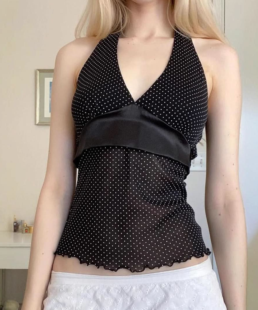 Y2K Chic Polka Dot Halter Top - Perfect for Fall Nights & Holiday Sparkle