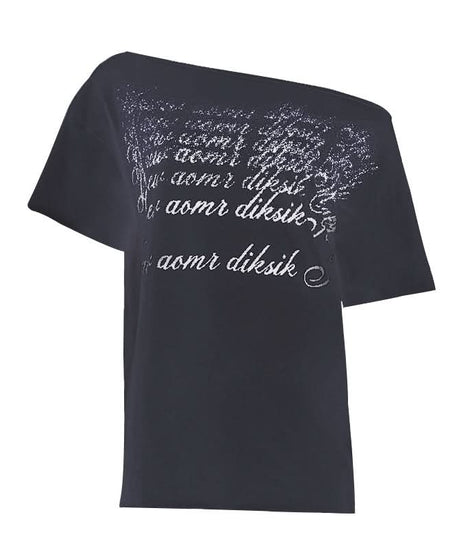 Effortless Edge: Women's Fall One-Shoulder Distressed Graphic Top