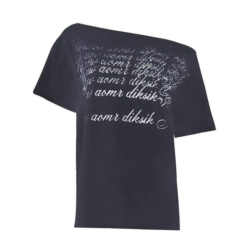 Effortless Edge: Women's Fall One-Shoulder Distressed Graphic Top