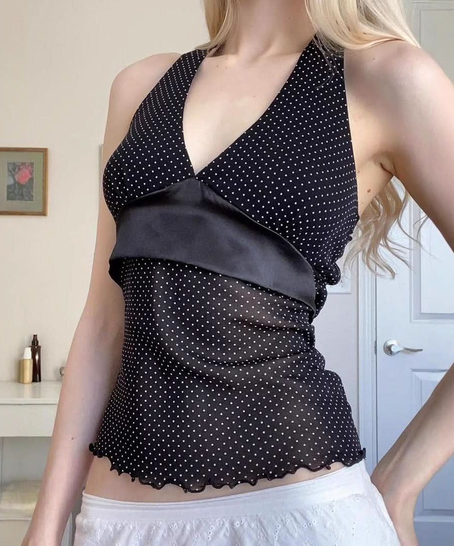 Y2K Chic Polka Dot Halter Top - Perfect for Fall Nights & Holiday Sparkle