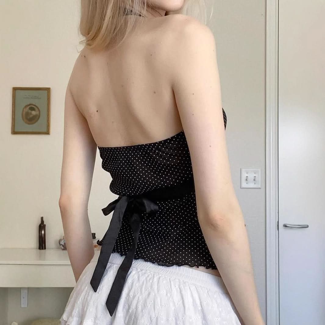 Y2K Chic Polka Dot Halter Top - Perfect for Fall Nights & Holiday Sparkle