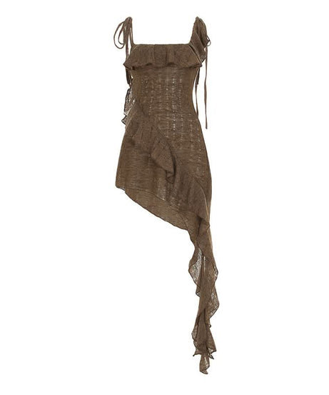 Effortless Fall Style: Asymmetrical Ruffle Mini Dress in Chic Mocha