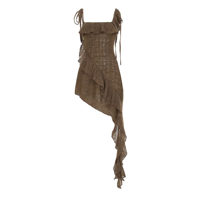 Effortless Fall Style: Asymmetrical Ruffle Mini Dress in Chic Mocha