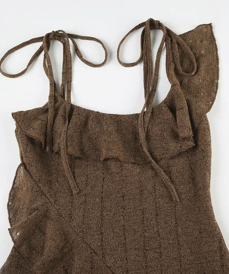 Effortless Fall Style: Asymmetrical Ruffle Mini Dress in Chic Mocha