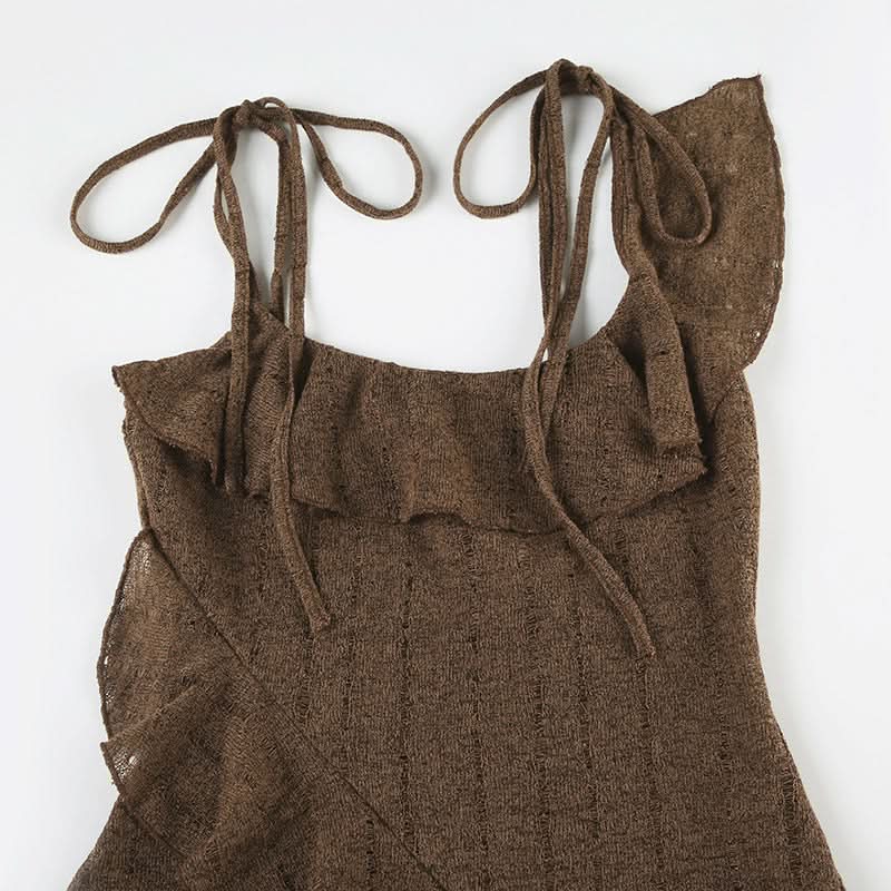 Effortless Fall Style: Asymmetrical Ruffle Mini Dress in Chic Mocha