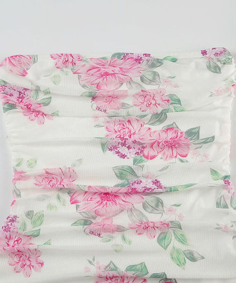 Autumn Bloom Strapless Maxi Dress - Chic Pink Floral Ruched High-Low for Fall Events & Resort Getaways