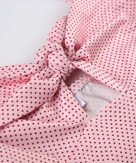 Effortless Chic: Y2K Pink Polka Dot Halter Crop Top with Tie Front & Cutout | Soft Knit Tank for Fall Styling