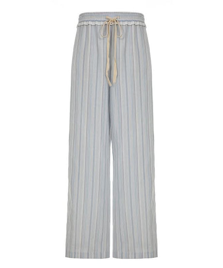 Effortless Striped Ruffle Drawstring Wide Leg Pants | Autumn Comfort & Chic Style