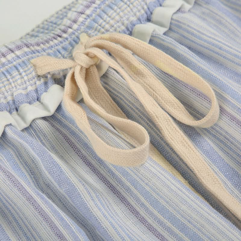 Effortless Striped Ruffle Drawstring Wide Leg Pants | Autumn Comfort & Chic Style