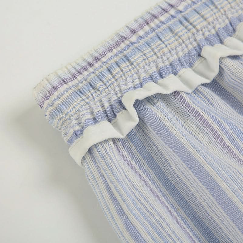 Effortless Striped Ruffle Drawstring Wide Leg Pants | Autumn Comfort & Chic Style