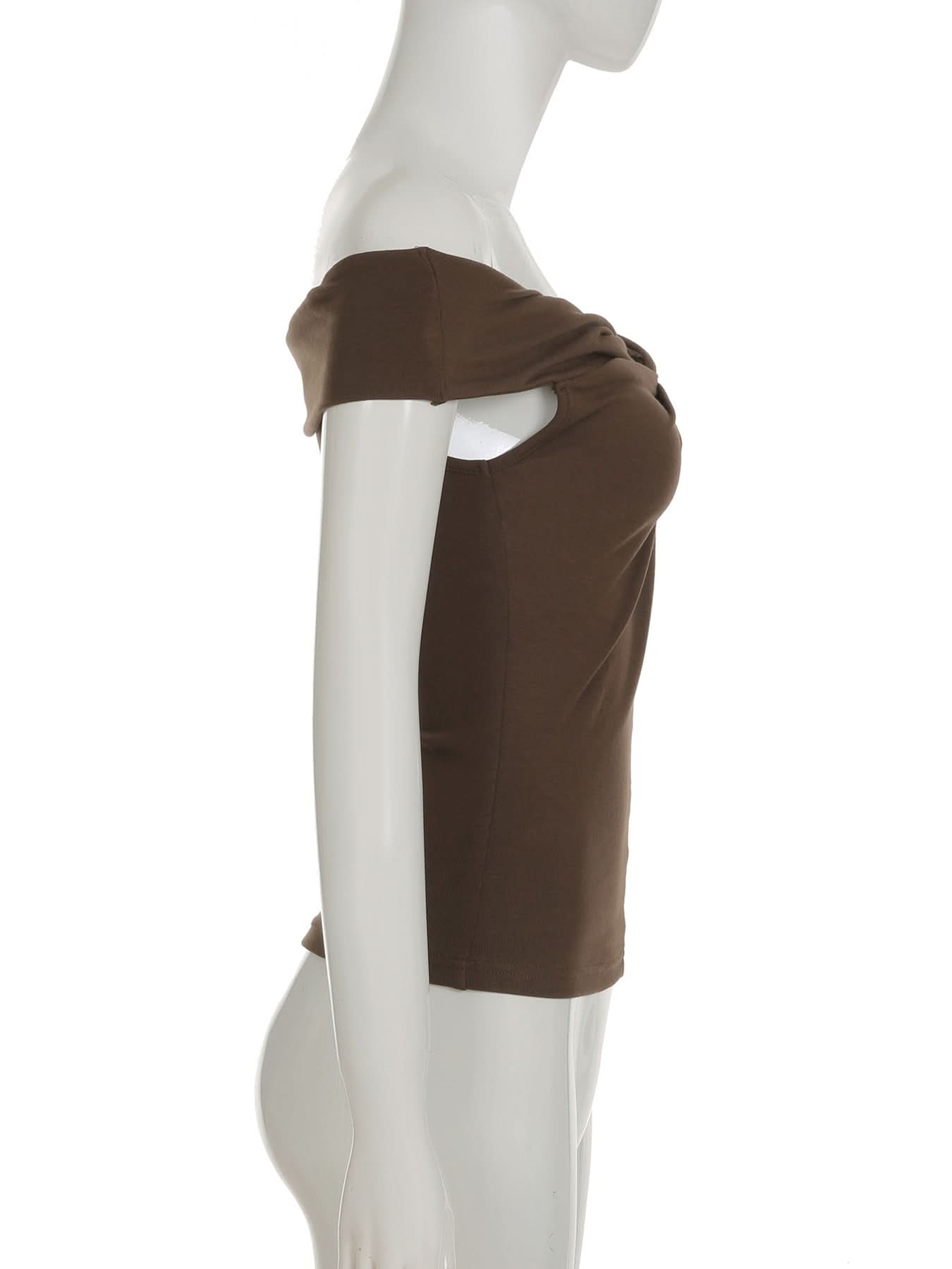 Chic Fall Chocolate Off-Shoulder Top for Women | Ruched & Knotted Detail