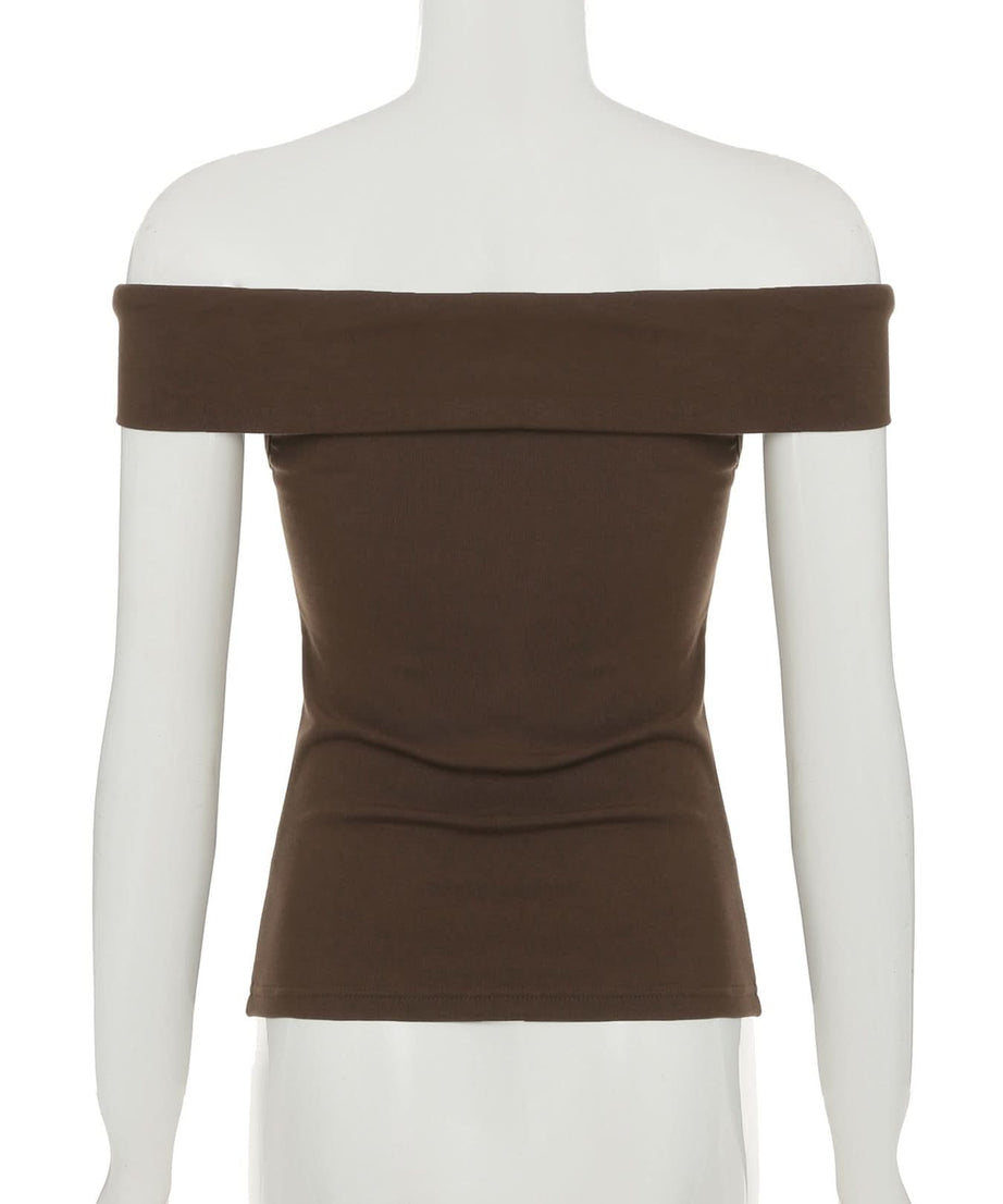 Chic Fall Chocolate Off-Shoulder Top for Women | Ruched & Knotted Detail