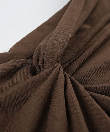 Chic Fall Chocolate Off-Shoulder Top for Women | Ruched & Knotted Detail