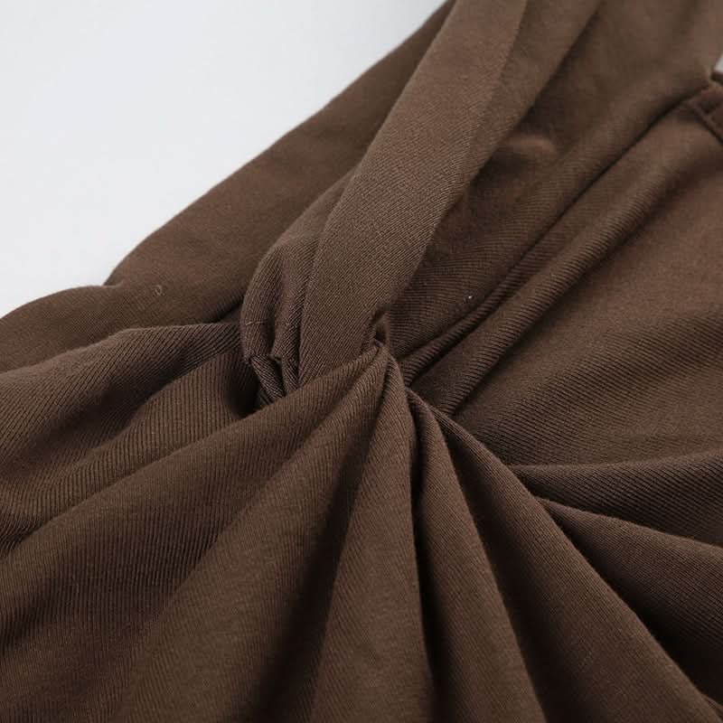 Chic Fall Chocolate Off-Shoulder Top for Women | Ruched & Knotted Detail