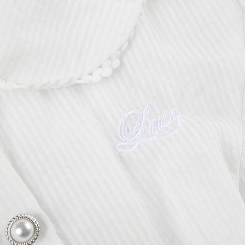 Chic Peter Pan Collar Puff Sleeve Blouse - Elegant White Button-Down for Fall & Beyond