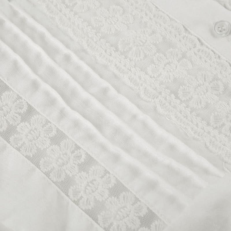 Autumn Dream: Romantic White Lace Puff Sleeve Blouse – Chic Button-Front Top for Fall & Holiday Gatherings