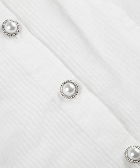 Chic Peter Pan Collar Puff Sleeve Blouse - Elegant White Button-Down for Fall & Beyond