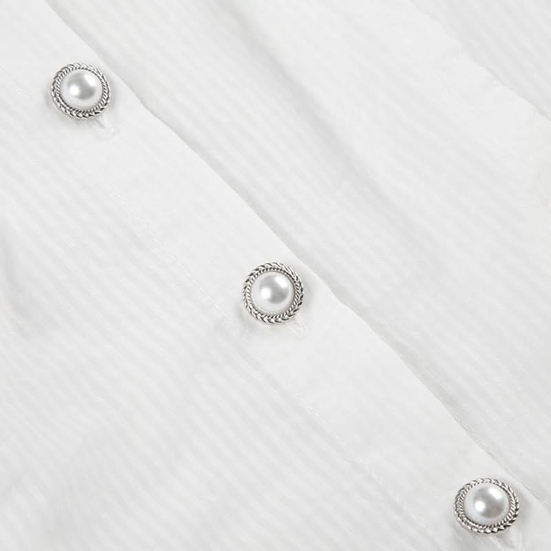 Chic Peter Pan Collar Puff Sleeve Blouse - Elegant White Button-Down for Fall & Beyond