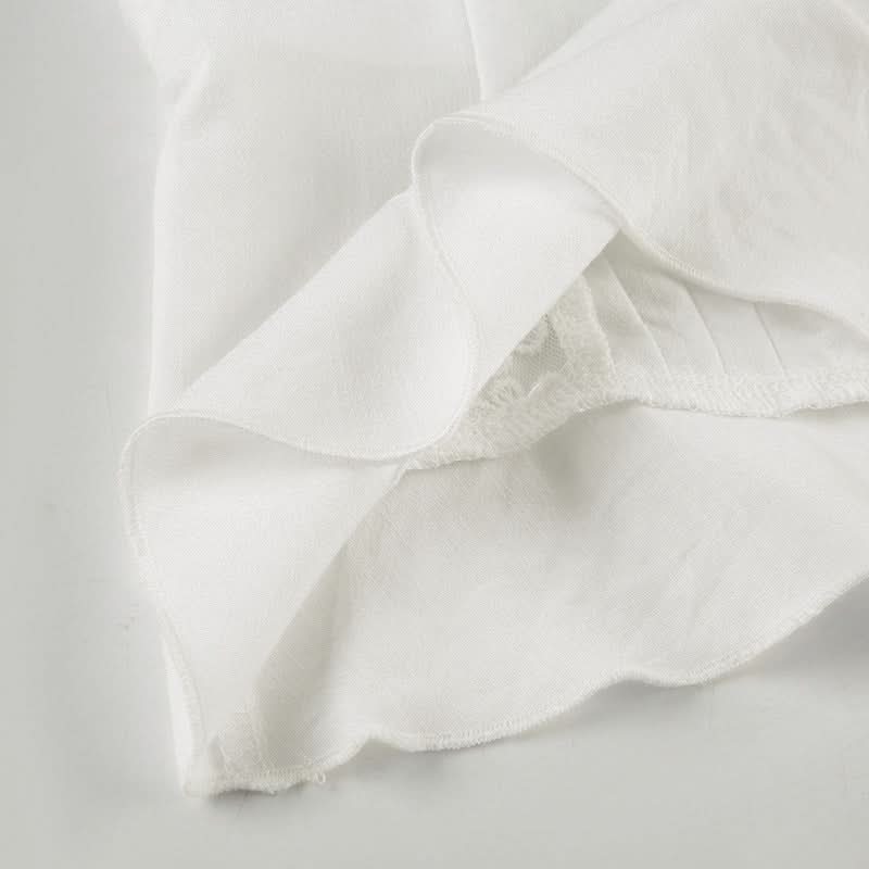 Autumn Dream: Romantic White Lace Puff Sleeve Blouse – Chic Button-Front Top for Fall & Holiday Gatherings