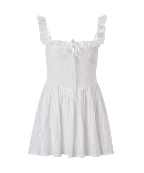 Effortless White Ruffle Mini Dress | Smocked Square Neck | Fall Getaway & Layering Ready