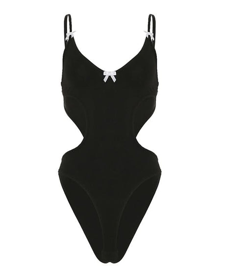 Coquette Chic: Black Bow-Detail Cutout Bodysuit - Fall's Must-Have Statement Piece